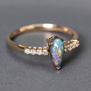 Stylish Australian Black Opal & Diamond Engagement Ring 18K Yellow Gold
